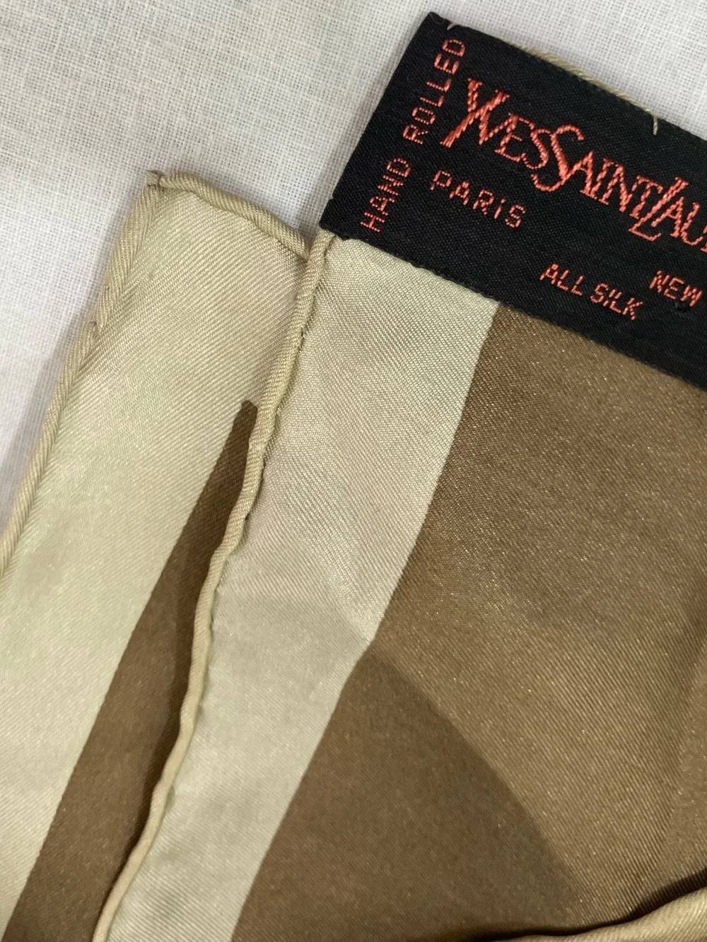 70s-80s Yves Saint Laurent Brown and Cream Paisley Silk Pocket Square/Scarf